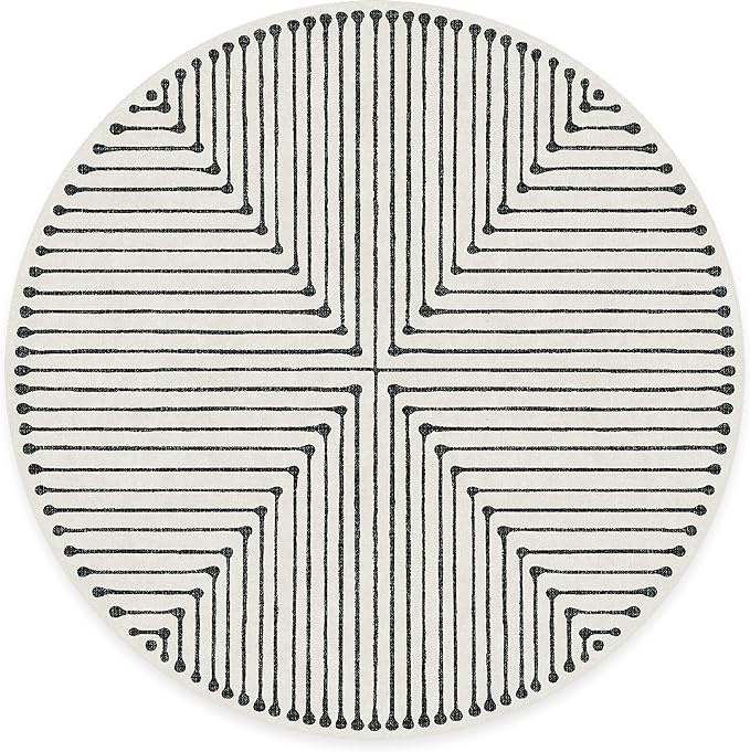 RUGGABLE x Jonathan Adler Machine Washable Area Rug – Inkdrop Black & Ivory 8 ft Round, Stain-Resistant, Non-Slip – Large Rugs for Living Room, Bedroom, Hallway, Entryway & Office–with Standard Pad