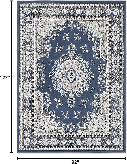 Home Dynamix Premium Sakarya Traditional Medallion Border Area Rug, Midnight Blue, 7'8"x10'7" Rectangle