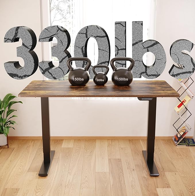 FLEXISPOT E6 MAX Dual Motor 3-Stage 48x30 Inch Heavy Duty Standing Desk, 330lbs Weight Capacity, Height Adjustable Desk w/Cable Management & Wheels (Seamless Special Walnut Desktop + Black Frame)