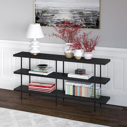 Henn&Hart 64'' Wooden Rectangular Console Table Entryway Table, Sofa Table with Wooden Shelves for Entryway, Living Room, Couch, Hallway, or Office, Black Grain.