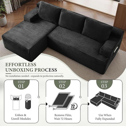 96''Sectional Couches for Living Room,Modern Modular Sectional Sofa,Upholstered Boneless Couch with Pockets,Comfy Cloud Couch with L Shaped Chaise (Black, 96''W Left Facing Chaise)