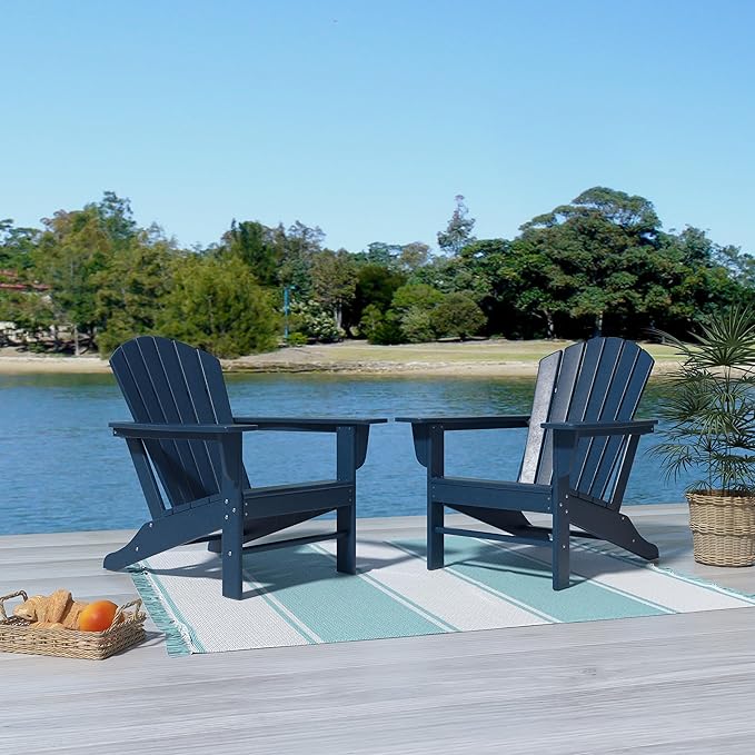Costaelm Outdoor Adirondack Chair, HDPE Patio Chair, Weather Resistant Lawn Firepit Outside Chairs for Porch, Poolside, Garden, Backyard Deck, Navy Blue