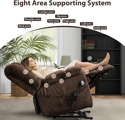 Oversized Zero Gravity Power Lift Recliner Chair for Elderly Adults Big Man Electric Lay Flat Recliner Triple Motor with Heat and Massage, Adjustable Seat Height, Arm Storage, Cup Holder