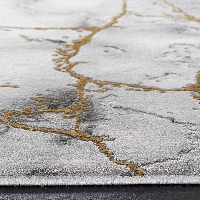 SAFAVIEH Craft Collection Area Rug - 4' Square, Grey & Gold, Modern Abstract Design, Non-Shedding & Easy Care, Ideal for High Traffic Areas in Living Room, Bedroom (CFT877F)