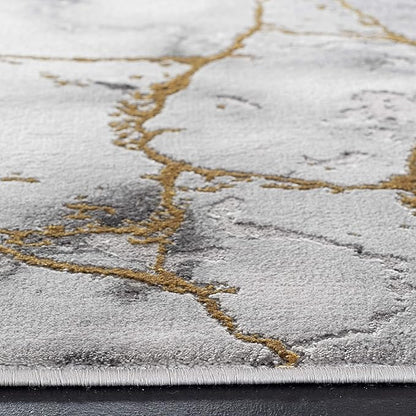 SAFAVIEH Craft Collection Area Rug - 4' Square, Grey & Gold, Modern Abstract Design, Non-Shedding & Easy Care, Ideal for High Traffic Areas in Living Room, Bedroom (CFT877F)
