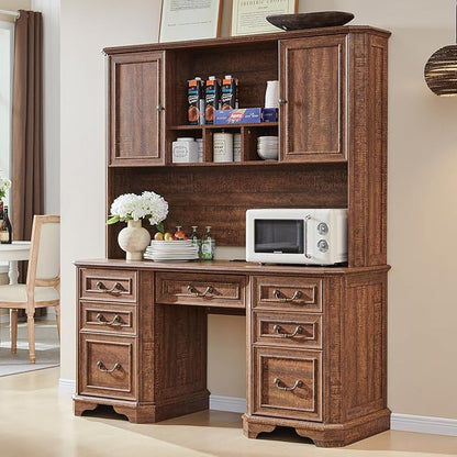 T4TREAM 59" Farmhouse Wood Desk Hutch with Ample Storage, Only Match VSC Series Farmhouse Desk (Reclaimed Barnwood)