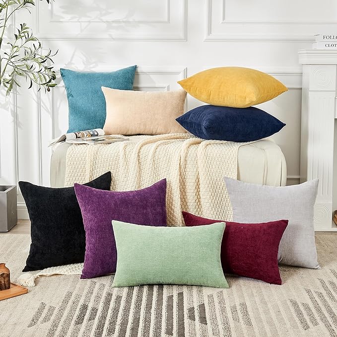 GAWAMAY Decorative Throw Pillow Covers 16x16 Inch Set of 2, Super Soft Chenille Square Pillows Farmhouse Fall Pillowcase for Living Room Bedroom Sofa Couch Cushion Cover Purple 40x40cm (No Insert)