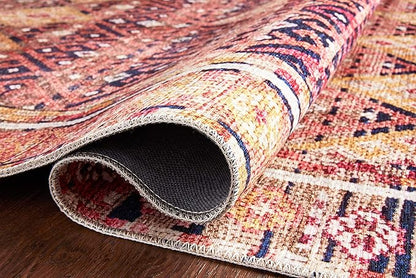 Loloi Layla Collection LAY-15 Magenta/Multi 2'-3" x 3'-9" .13" Thick Accent Rug, Soft, Durable, Vintage Inspired, Distressed, Low Pile, Non-Shedding, Easy Clean, Printed, Living Room Rug