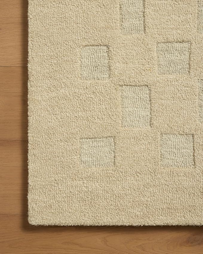 Loloi Leanne Ford Craven Collection CVN-04 Oatmeal/Dove 2'-6" x 9'-9" Runner Rug Checkered, Patterned, Neutral, Hallway, Kitchen, Mudroom, and Bathroom