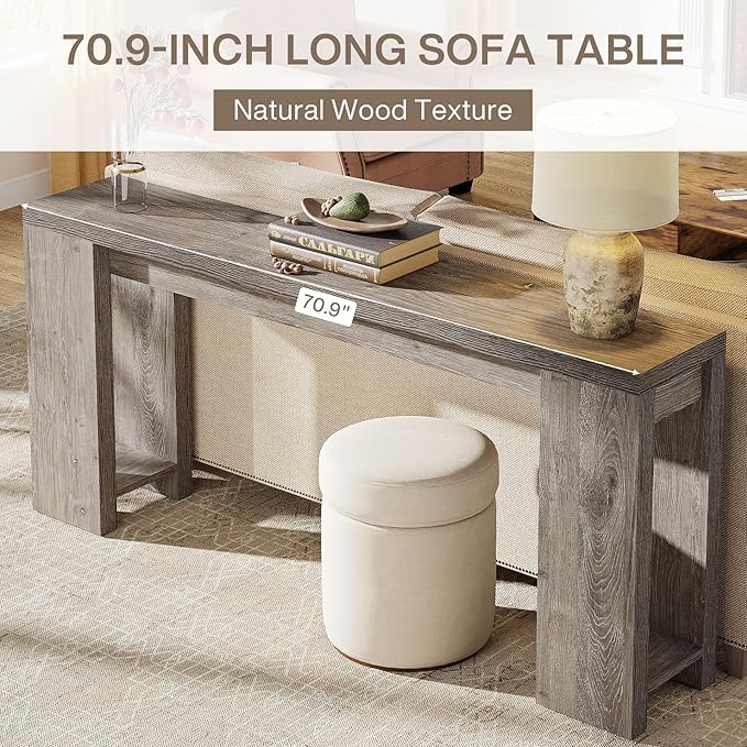 Tribesigns 70.9-Inch Long Console Table, Farmhouse Wooden Entryway Sofa Table Behind Couch, Narrow Entry Console for Living Room, Hallway, Entrance, Foyer, Grey