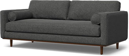 SIMPLIHOME Morrison 89-inch Wide Sofa in Charcoal Grey Woven-Blend Fabric, Handcrafted Mid-Century Modern Couch for Living Room or Family Room, Single Bench Cushion, Bolster Pillows