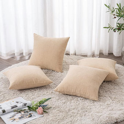 GAWAMAY Decorative Square Throw Pillow Covers 18"x18" Inch Set of 4, Super Soft Chenille Pillows Farmhouse Fall Pillowcase for Living Room Bedroom Sofa Couch Cushion Cover Beige 45x45cm (No Insert)