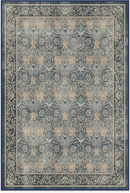 RUGGABLE x Morris & Co Machine Washable Area Rug – Honeysuckle & Tulip Blue 4x6, Stain-Resistant, Non-Slip – Medium Rugs for Living Room, Bedroom, Hallway, Entryway & Office–with Cushioned Pad