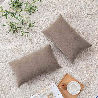 GAWAMAY Lumbar Pillow Decorative Rectangle Throw Pillow Covers 12"x20" Inch Set of 2, Super Soft Chenille Pillowcase for Living Room Bedroom Sofa Couch Cushion Cover Taupe Grey 30x50cm (ONLY Covers)