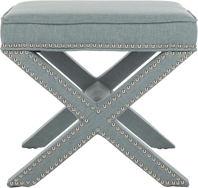 Safavieh Home Collection Palmer Sky Blue with Silver Nailhead Trim X-Bench Ottoman