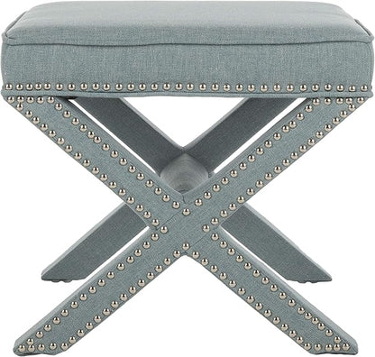 Safavieh Home Collection Palmer Sky Blue with Silver Nailhead Trim X-Bench Ottoman