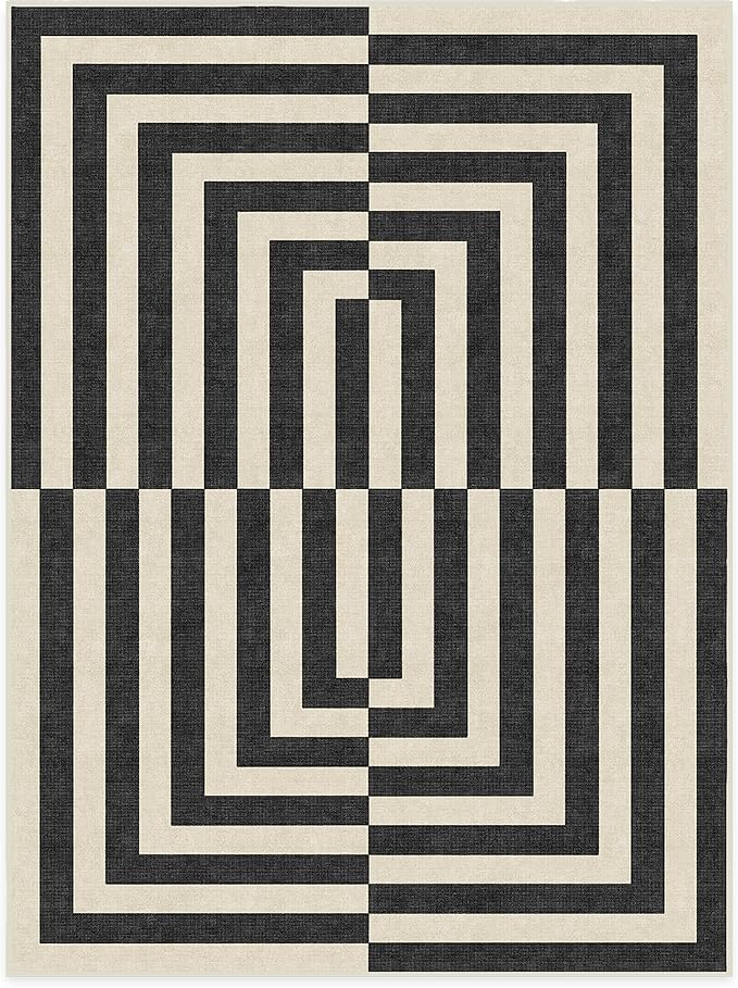 RUGGABLE x Jonathan Adler Machine Washable Modern Area Rug – Op Art Charcoal 9x12, Stain-Resistant, Non-Slip – Large Rugs for Living Room, Bedroom, Hallway, Entryway & Office–with Standard Pad