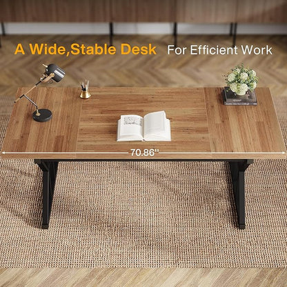 Tribesigns 70.86-Inch Large Executive Desk, Industrial Home Office Computer Desk, Simple Long Writing Study Table Business Furniture (Light Brown/Black)