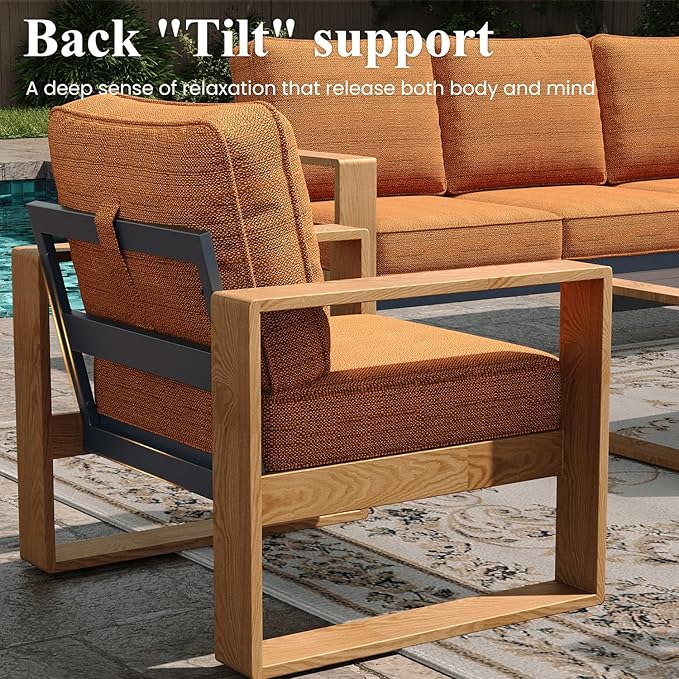 LayinSun 4 Pieces Aluminum Patio Furniture Set with Fire Pit Table, Oversized Seat with Hight Back, Outdoor Conversation Sets for Porch, Balcony, Deck