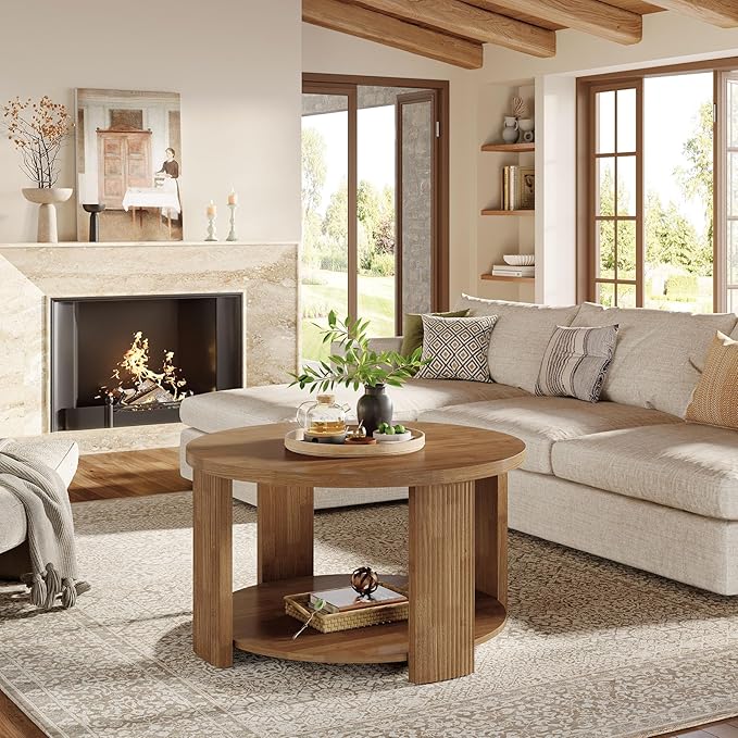 Tribesigns 2-Tier Round Coffee Table for Living Room, 31.5-Inch Mid-Century Modern Circle Accent Center Table with Thick Tabletop, Farmhouse Low Cocktail Tea Furniture, Easy Assembly (Rustic Brown)