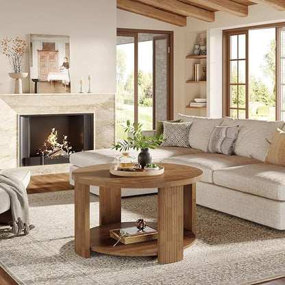 Tribesigns 2-Tier Round Coffee Table for Living Room, 31.5-Inch Mid-Century Modern Circle Accent Center Table with Thick Tabletop, Farmhouse Low Cocktail Tea Furniture, Easy Assembly (Rustic Brown)