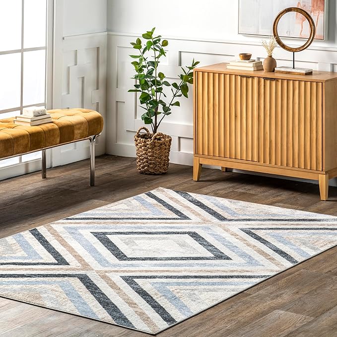 nuLOOM Akari Transitional Diamond Machine Washable Area Rug, 4x6, Blue