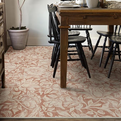 RUGGABLE x Morris & Co Washable Area Rug – Mallow Rust Red 8x10, Stain-Resistant, Non-Slip – Large Machine Washable Rugs for Living Room, Bedroom, Hallway, Entryway & Office–with Standard Pad