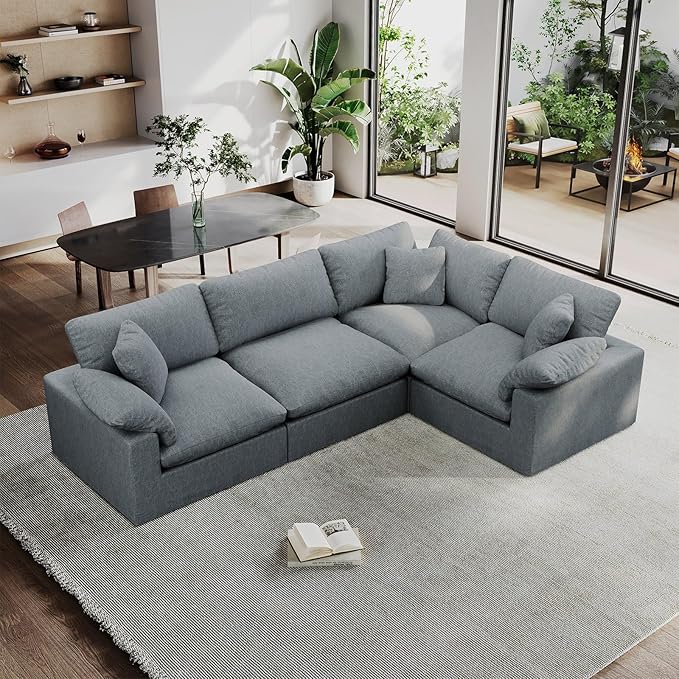 189.4" Modular Sectional Sofa Cloud Couch,4 Seat Down Filled L Shape Comfy Cloud Modern Sofa,Oversized Couch Cushion Covers Removable for Living Room,Light Blue