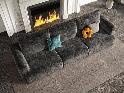 EASE MOOSE Boneless Couch for Living Room, Sectional Cloud Sofa, Modular Cloud Couch, 3-Seater Deep Seat Sofas with Pillow for Bedroom, Apartment, No Assembly Required, Chenille (Dark Grey)