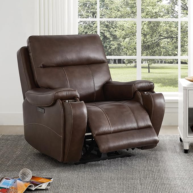 CHITA Large Power Zero Gravity Recliner Chair, Genuine Leather Recliner Chair for Adults with Adjustable Power Headrest and Hidden Slide-Out Cupholders, USB and Type-C Ports, Dark Brown