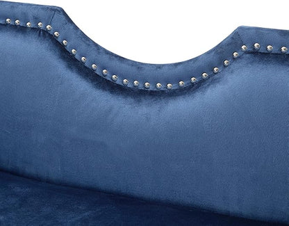 Christopher Knight Home Aurora Velvet Chaise Lounge Indoor with 2 Bolster Pillows, Upholstery Entryway Bench with Nailhead Trim & Curved Arms, End of Bed Bench Ottoman and Wooden Legs, Dark Blue