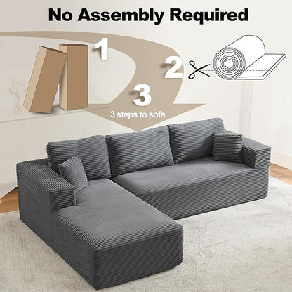 106" Cloud Modular Sectional Sofa Couch with L-Shape Chaise,Modern Boneless Sectional Couch with Deep Seat,Upholstered Couches for Living Room Bedroom,No Assembly Required,Dark Grey