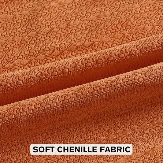 FUTEI Orange Chenille Throw Pillow Covers 18x18 Inch Set of 2,Soft Striped & Diamond Textured Cushion Cases,Modern Home Decor for Couch Living Room