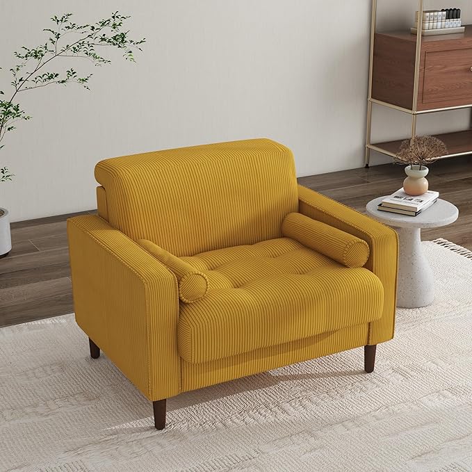 Oversized Accent Chair Set of 1, Corduroy Fabric Mid Century Modern Armchair with Large Seat for Living Room Bedroom Reading