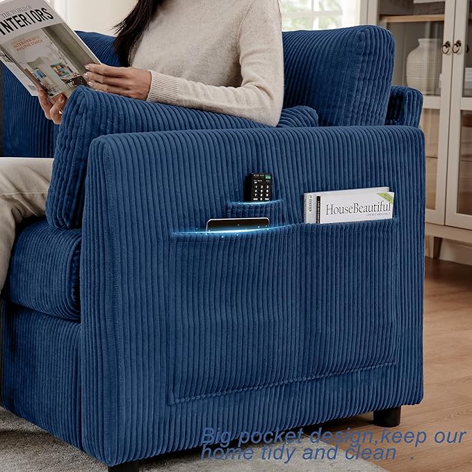 79" Small Couches with Storage Ottoman 3 Seat L Shaped Couch Sectional Sofa with Chaise Lounge for Apartment,Dorm,Bonus Room,Compact Spaces. (Blue, 3+OTT)