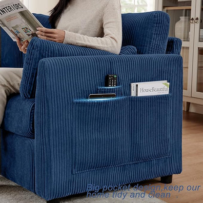 Sofa Set for Living Room Corduroy Couch Sets 3 Seater and Single Chair, Sofas for Apartment and Small Spaces (Blue, Sofa Set)