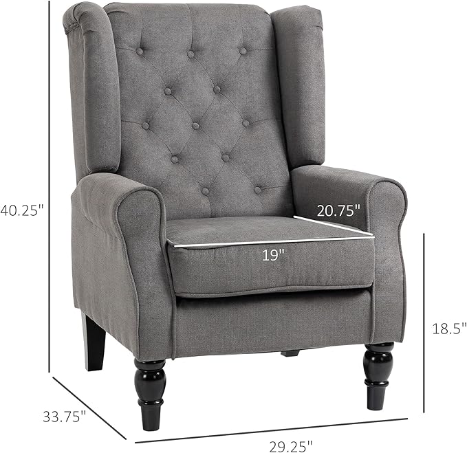 HOMCOM Mid-Century Modern Accent Chair, High Wingback Chair, Button-Tufted Upholstered Fabric Armchair with Retro Wood Legs for Living Room, Bedroom, Dark Gray