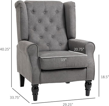 HOMCOM Mid-Century Modern Accent Chair, High Wingback Chair, Button-Tufted Upholstered Fabric Armchair with Retro Wood Legs for Living Room, Bedroom, Dark Gray