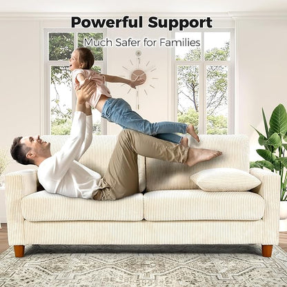 70in Corduroy Couch, Kidirect Sofa No Tool Assembly, Comfy Couches for Living Room 21in Deeper Seats, Corduroy Sofas for Living Room with 2 Pillows, Oversized Loveseat Sofa, Boho Love Seat Beige Couch
