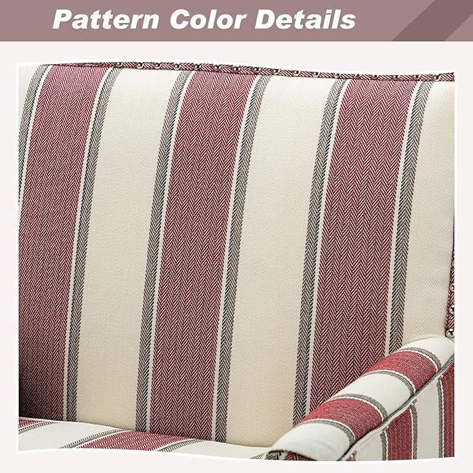 HULALA HOME Modern Accent Chair with Arms and Wooden Legs, Striped Accent Chair Armchair High Back Rest, Padded Armrest and Comfortable Cushioned Seat for Living Room (Stripe Red)