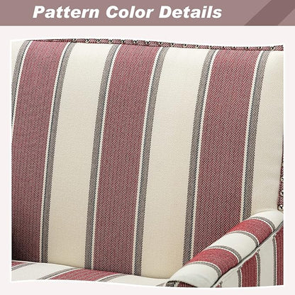 HULALA HOME Modern Accent Chair with Arms and Wooden Legs, Striped Accent Chair Armchair High Back Rest, Padded Armrest and Comfortable Cushioned Seat for Living Room (Stripe Red)