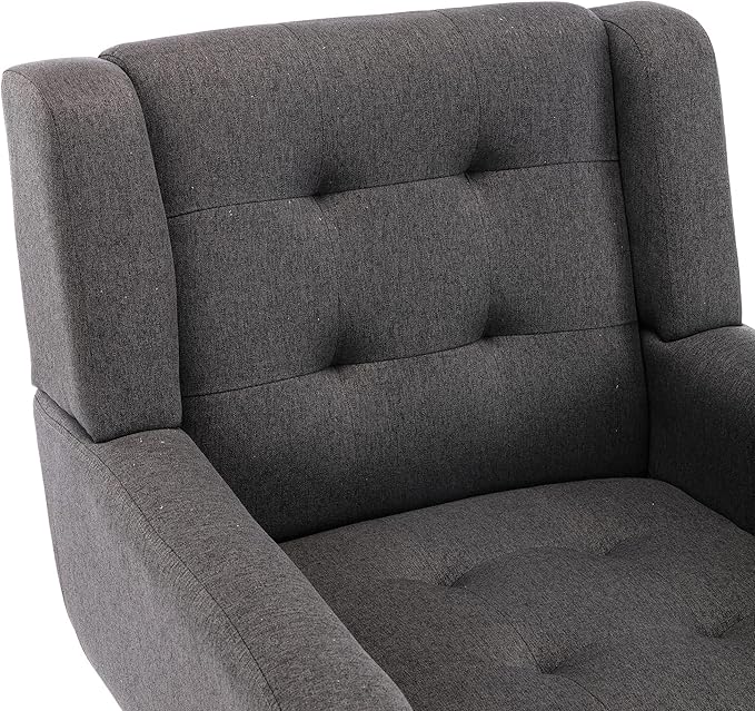 Dolonm Midcentury Modern Accent Chair with Arms, Upholstered Fabric Reading Side Chair Tufted Back Decorative Wingback Chair for Living Room Bedroom (Dark Grey)
