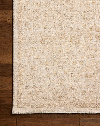 Loloi Chris Loves Julia Palma Collection PLM-01 Ivory/Sand 5'-3" x 7'-6" Fringe Area Rug Vintage Style Boho Living Room Bedroom Carpet