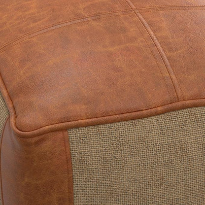 SIMPLIHOME Atkinson Boho Square Pouf in Tan Genuine Leather for the Living Room, Bedroom and Kids Room