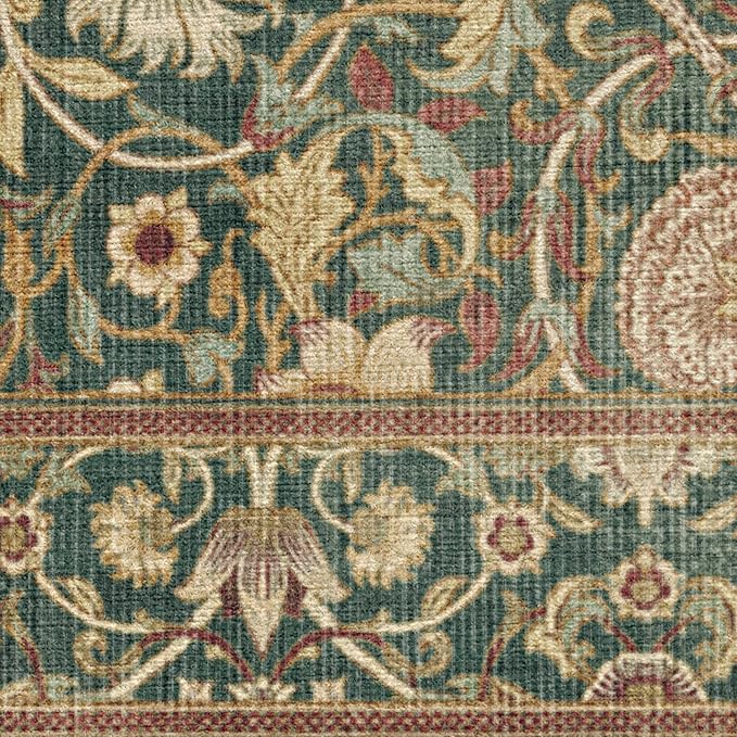 RUGGABLE x Morris & Co Machine Washable Area Rug – Lodden Soft Evergreen & Gold 10x14, Stain-Resistant, Non-Slip – Large Rugs for Living Room, Bedroom, Hallway, Entryway & Office–with Standard Pad