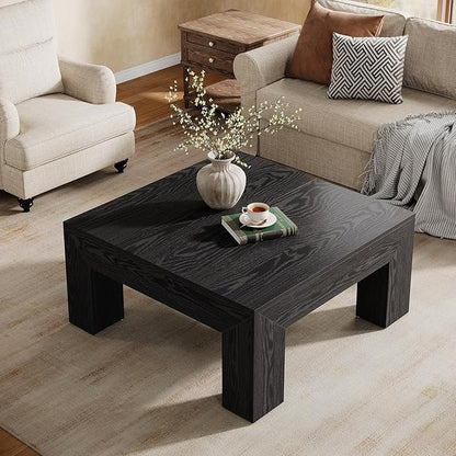 Tribesigns Farmhouse Square Coffee Table for Living Room, 39.37-Inch Low Large Center Tea Accent Table with Sturdy Legs, Easy Assembly (Black)