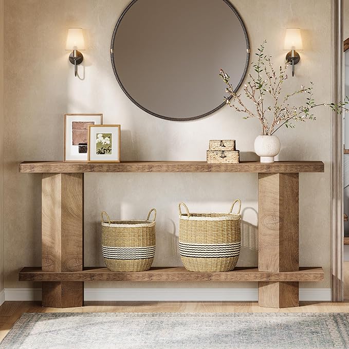 Tribesigns 71-Inch Long Console Table for Entryway, Wooden Sofa Table Behind Couch, for Living Room, Hallway, Foyer, Burlywood