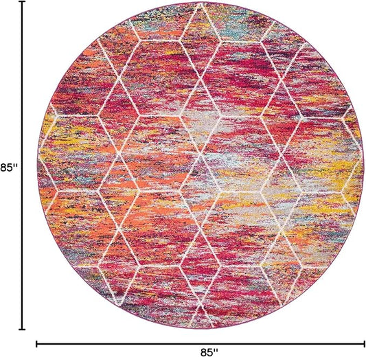 Unique Loom Trellis Frieze Collection Area Rug - Geometric (7' Round, Multi/ Ivory)