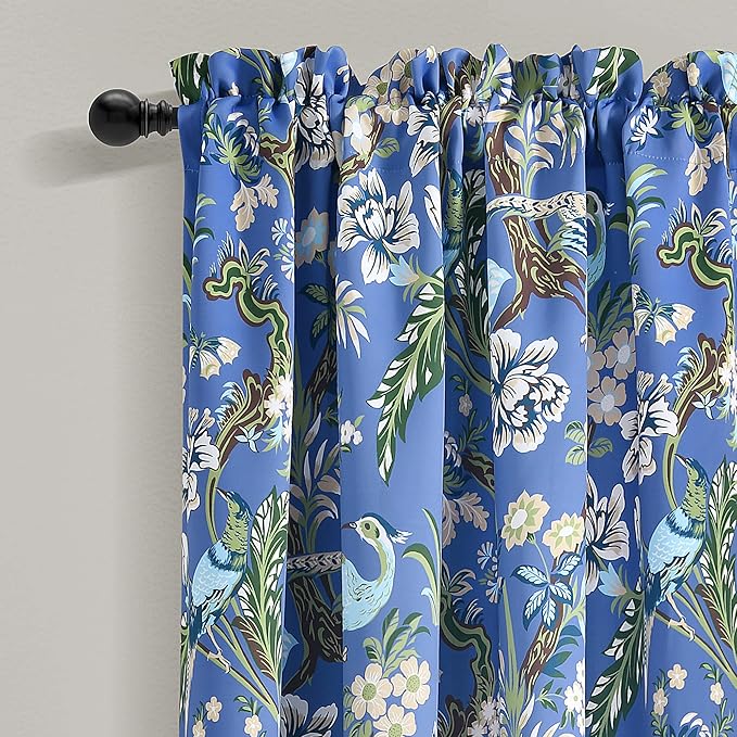 Lush Decor Dolores Light Filtering Window Panels, Pair, 52" W x 84" L, Blue & Green - Floral Curtains for Bedroom - Vintage Curtains - Coquette Room Decor