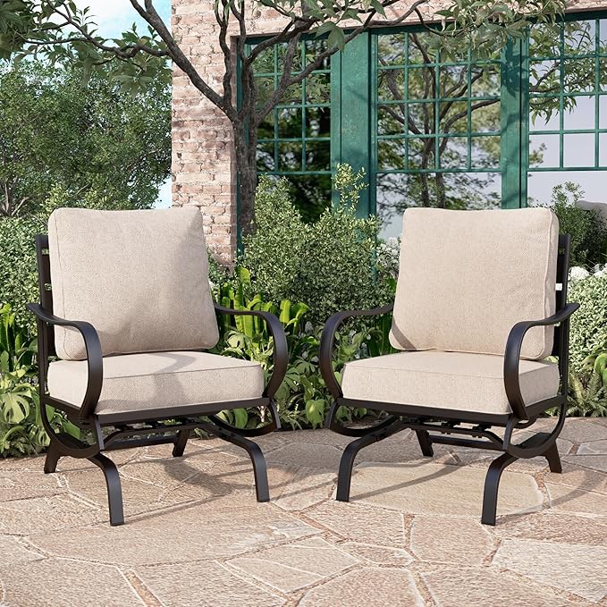 PHI VILLA Patio Conversation Set for 2, Deluxe Outdoor Patio Set with 2 C-Base Padded Sofa Chair
